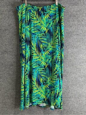 CATHERINES Womens Palm Print Maxi Skirt Size 2X Pull On Elastic Waist Vacation